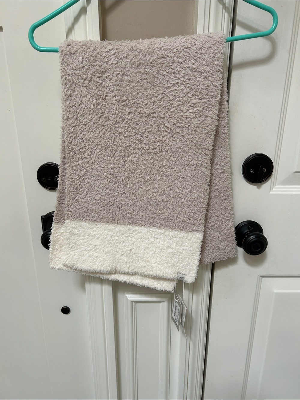 Barefoot Dreams Plush Two-Tone scarf in stone and pearl Accent